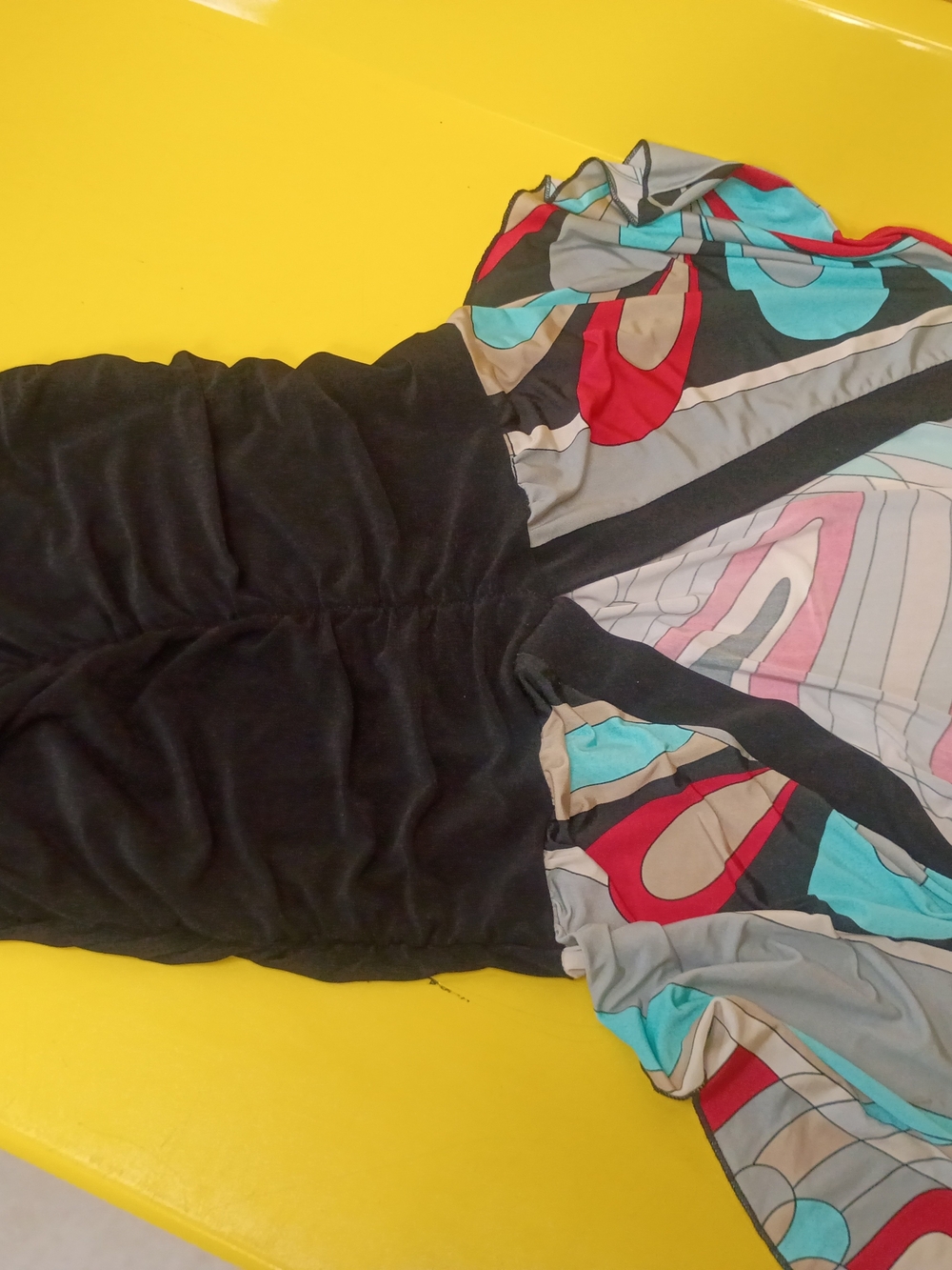 Wet Seal Black Top with Multicolor Abstract Panels
